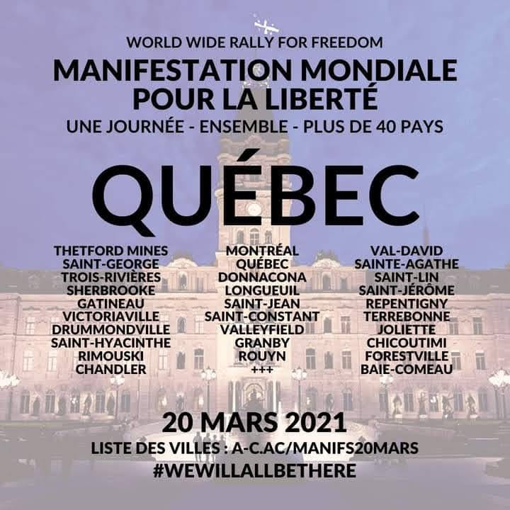 Revue de presse – Manifestations Mondiales pour la Liberté au Québec du 20 mars&nbsp;2021